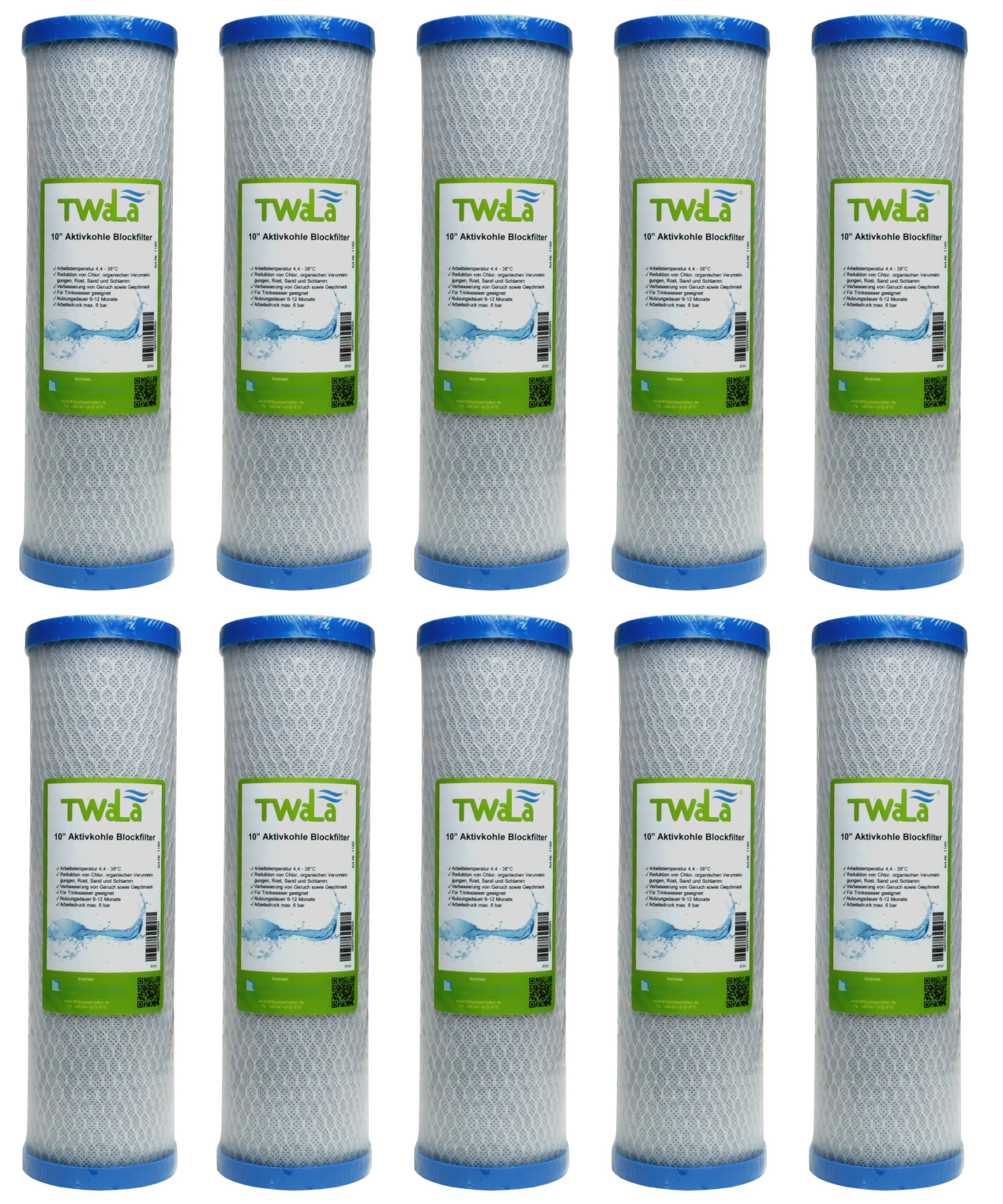 Set 10x Aktivkohleblock Trinkwasser Filter 10″ Wasserfilter für  Umkehrosmose – TWaLa Wasserfilter