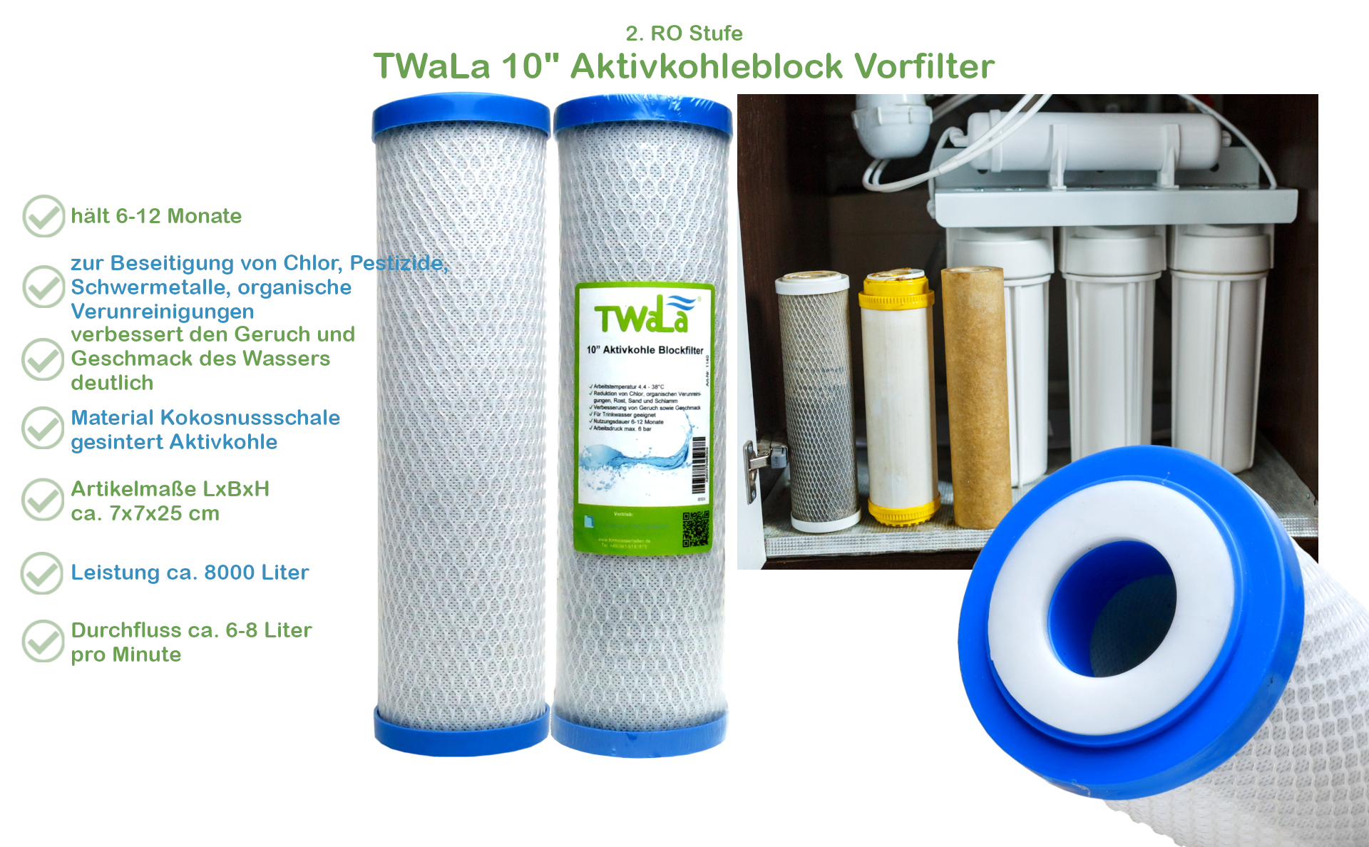 Trinkwasserladen Wasserfilter - Set 6x TWaLa 10µm Aktivkohleblock Trinkwasser  Filter 10 Zoll Wasserfilter