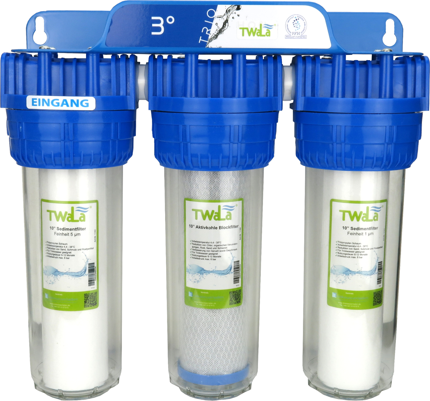 3-Stufen Wasserfiltergehäuse mit Hauswasserwerk Anschluss 3/4″ Wasserfilter TWaLa inkl. Messing – Filterpatronen
