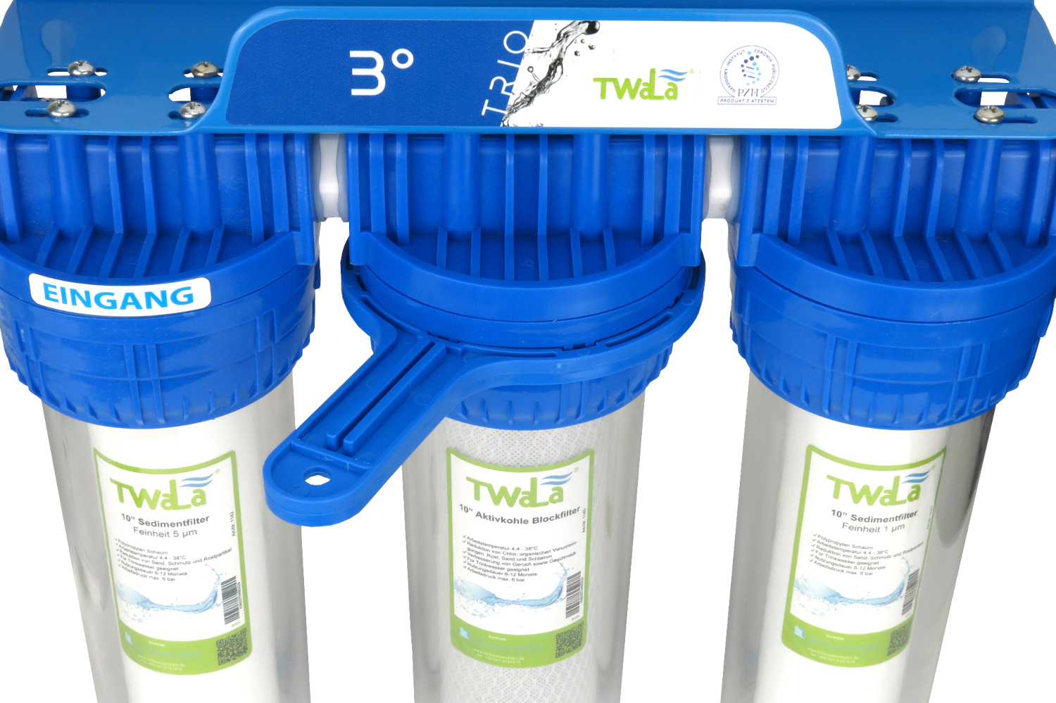 3-Stufen Wasserfiltergehäuse Anschluss Hauswasserwerk Wasserfilter Filterpatronen – inkl. 3/4″ mit TWaLa Messing