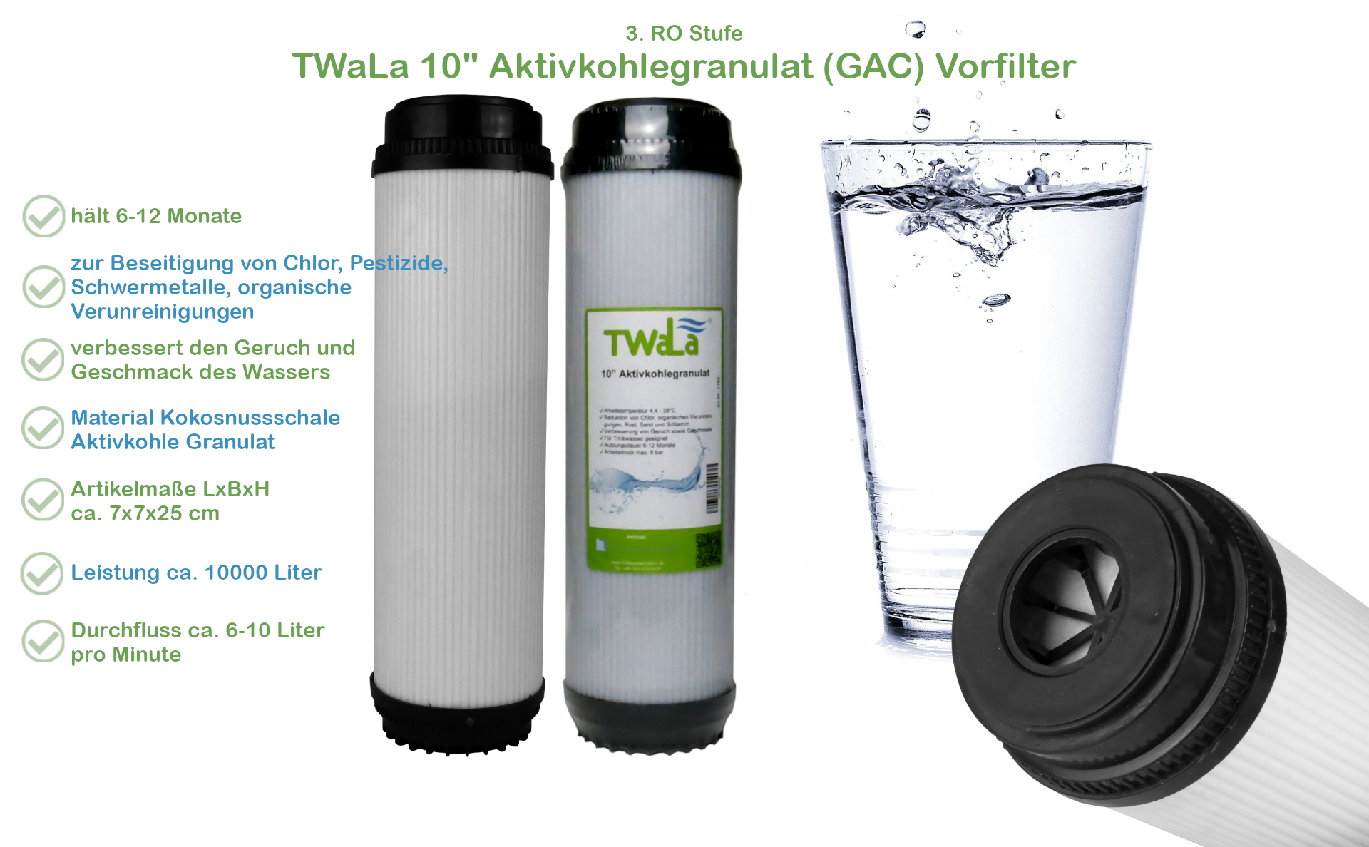 Set 10x Aktivkohlegranulat Trinkwasser Filter 10″ Wasserfilter für  Umkehrosmose – TWaLa Wasserfilter